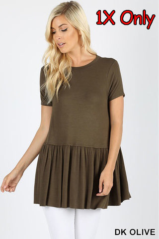392 1/4S Ruffle Bottom TOP in DK OLIVE