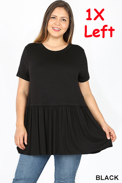 393 1/4S Ruffle Bottom TOP in BLACK JV-A28A