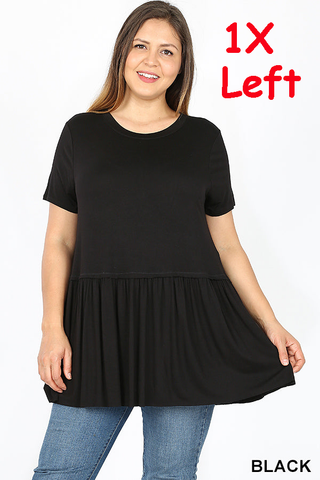 393 1/4S Ruffle Bottom TOP in BLACK JV-A28A