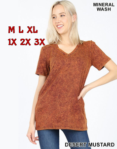 4093 1/4S Mineral Wash V Neck TOP in DESERT MUSTARD JV-C47C