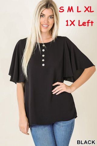 4112 1/4 Waterfall S RN w Shell Buttons TOP in Black JV-I22A