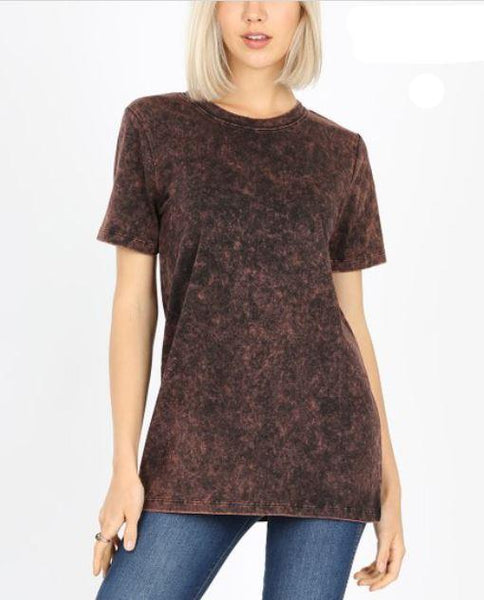4130 1/4S Mineral Washed Cotton Round Neck TOP in BROWN JV-D33A