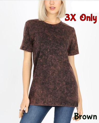 4130 1/4S Mineral Washed Cotton Round Neck TOP in BROWN JV-D33A