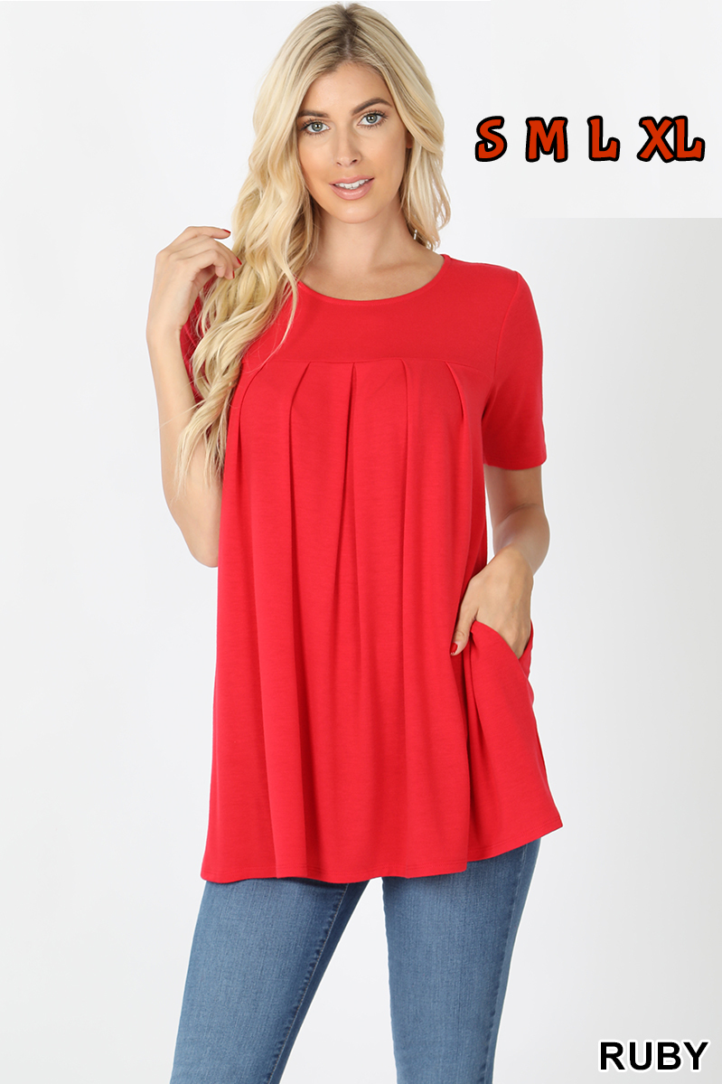 4144 1/4S R Neck Pleated TOP w PKTS in RUBY JV-A13C
