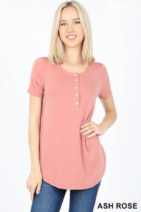 4202 1/4S Henley Shell Button TOP in ASH ROSE JV-N8A