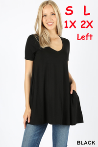 4239 1/4S V Neck Flared TOP w/ Pockets in BLACK JV-I32B