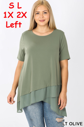 4285 1/4S Overlap Chiffon TOP in LT OLIVE JV-I22A2