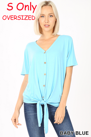 4334 1/4S Tie Front Button TOP in BABY BLUE