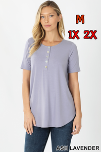 4407 1/4S Henley Shell Button TOP in ASH LAVENDER JV-E17B