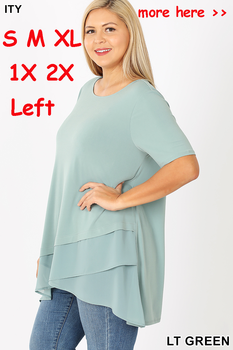 4437 1/4S Overlap Chiffon TOP in LT GREEN