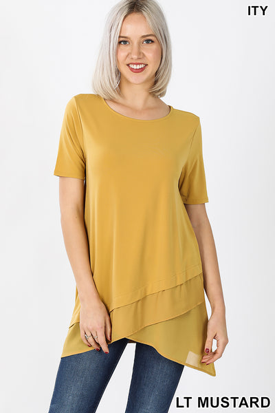 4439 1/4S Overlap Chiffon TOP in LT MUSTARD JV-N12A