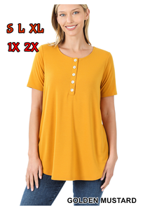 4444 1/4S Henley Shell Button TOP in GOLDEN MUSTARD