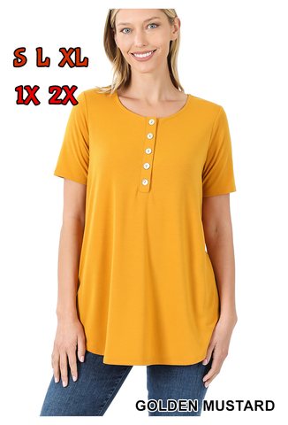 4444 1/4S Henley Shell Button TOP in GOLDEN MUSTARD