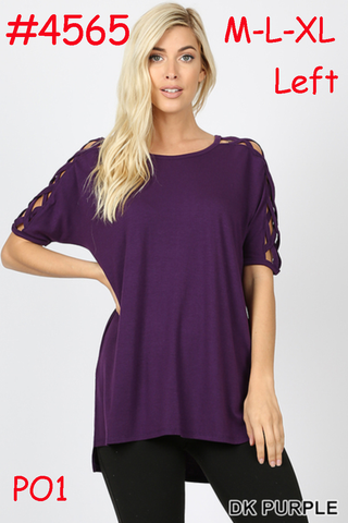 4565 1/4S Criss Cross Shoulder HiLo Hem TOP in DK PURPLE
