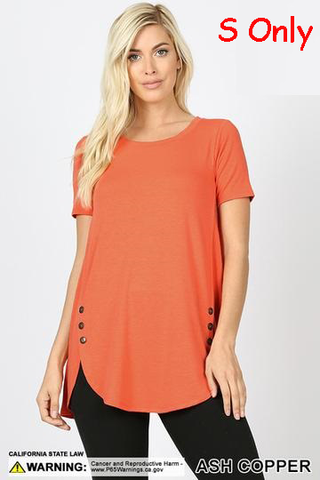 4576 1/4S Dolphin Hem w/ Side Buttons TOP in ASH COPPER