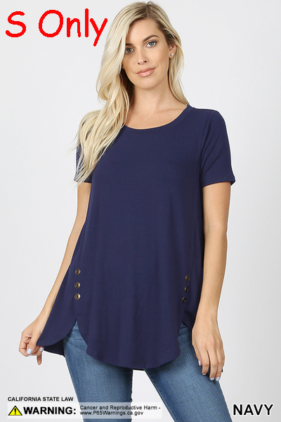 4581 1/4S Dolphin Hem w/ Side Buttons TOP in NAVY