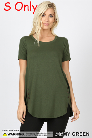 4624 1/4S Dolphin Hem w/ Side Buttons TOP in ARMY GREEN