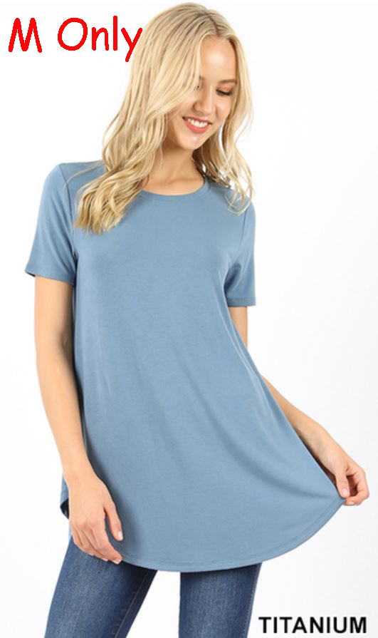 4633 1/4S Round Neck & Hem TOP in TITANIUM
