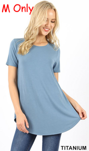 4633 1/4S Round Neck & Hem TOP in TITANIUM
