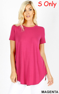 4638 1/4S Round Neck & Hem TOP in MAGENTA