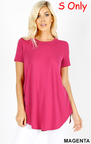 4638 1/4S Round Neck & Hem TOP in MAGENTA