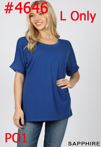4646 1/4S Rolled R Neck HiLo Side Slit TOP in SAPPHIRE