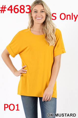 4683 1/4S Rolled R Neck HiLo Side Slit TOP in DK MUSTARD