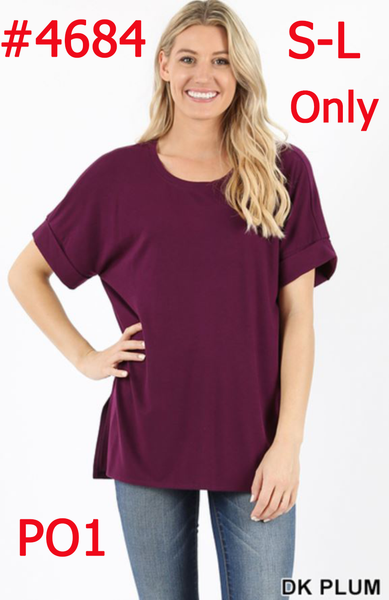 4684 1/4S Rolled R Neck HiLo Side Slit TOP in DK PLUM