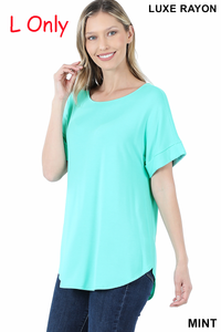 4727 1/4S Cuffed B Neck Round Hem TOP in MINT