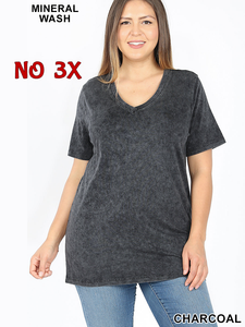 4758 1/4S Mineral Wash V Neck TOP in CHARCOAL JV-A22C