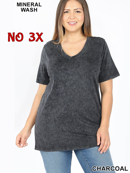 4758 1/4S Mineral Wash V Neck TOP in CHARCOAL JV-A22C