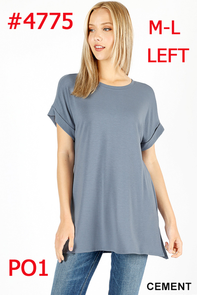 4775 1/4S Rolled R Neck HiLo Side Slit TOP in CEMENT