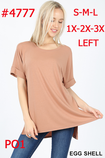4777 1/4S Rolled R Neck HiLo Side Slit TOP in EGG SHELL