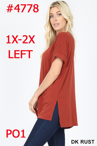 4778 1/4S Rolled R Neck HiLo Side Slit TOP in DK RUST