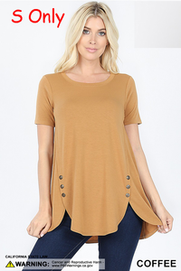 4825 1/4S Dolphin Hem w/ Side Buttons TOP in COFFEE