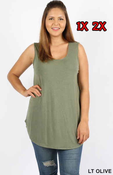 4909 0/0S Round Neck & Hem TOP in LT OLIVE JV-A43A