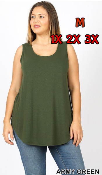 4911 0/0S Round Neck & Hem TOP in ARMY GREEN JV-M18T