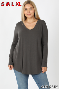 50001 4/4S V Neck Round Hem TOP in ASH GREY