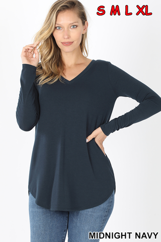 50004 4/4S V Neck Round Hem TOP in MIDNIGHT NAVY