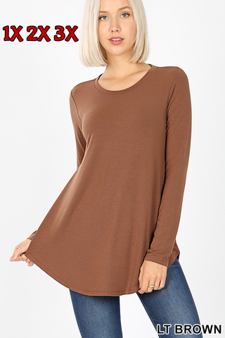 50010 4/4S Round Neck & Hem TOP in LT BROWN