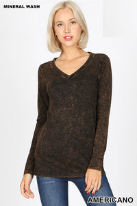 50063 4/4S Mineral Wash V Neck TOP in AMERICANO JV-C13C