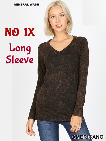 50063 4/4S Mineral Wash V Neck TOP in AMERICANO JV-C13C