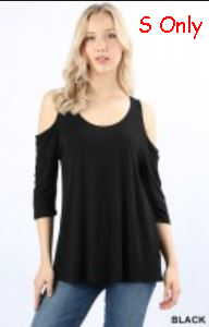 510 3/4 Sleeve Loose Fit Cold Shoulder TOP in BLACK