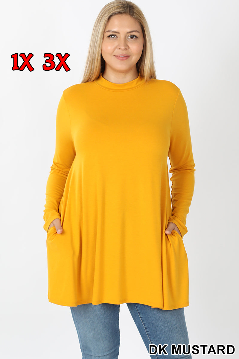 5218 4/4S Mock Neck w PKTS TOP in DK MUSTARD JV-B48B