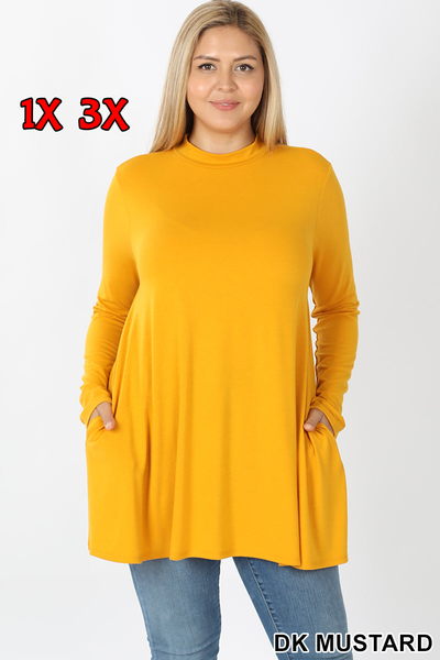 5218 4/4S Mock Neck w PKTS TOP in DK MUSTARD JV-B48B