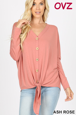 5219 4/4S Tie Front Button TOP in ASH ROSE JV-B47C