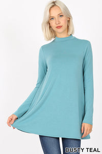 5245 4/4S Mock Neck w PKTS TOP in DUSTY TEAL JV-H37A