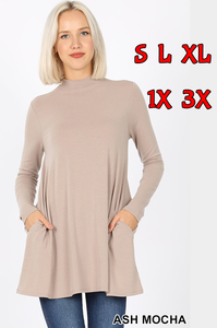 5284 4/4S Mock Neck w PKTS TOP in ASH MOCHA