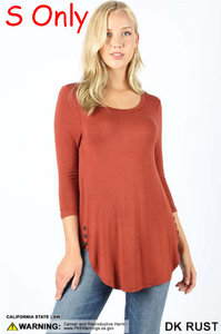 5330 3/4S Dolphin Hem w/ Side Button TOP in DK RUST