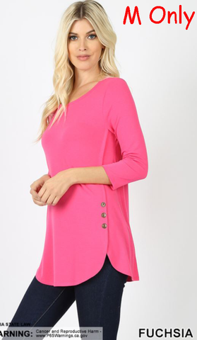 5332 3/4S Dolphin Hem w/ Side Button TOP in FUCHSIA